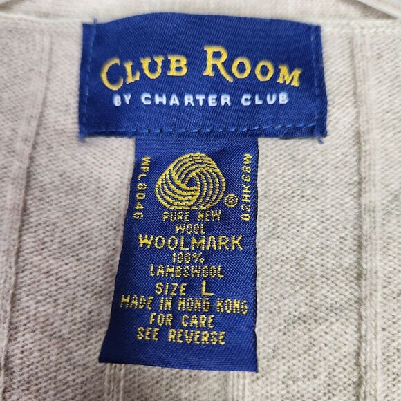 Club Room Cardigan Sweater Vest Mens L Beige 100% Lambswool Button Up Grandpa - Picture 3 of 6